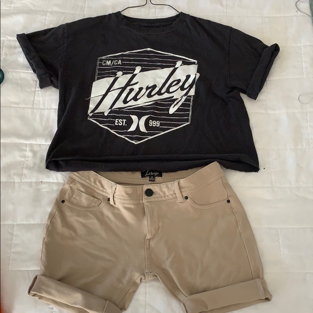 🍪Hurley crop top brown khaki shorts👒